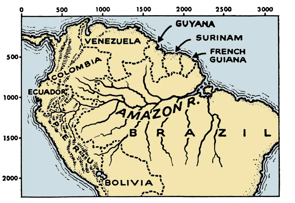 Map of northern South America with the Amazon River