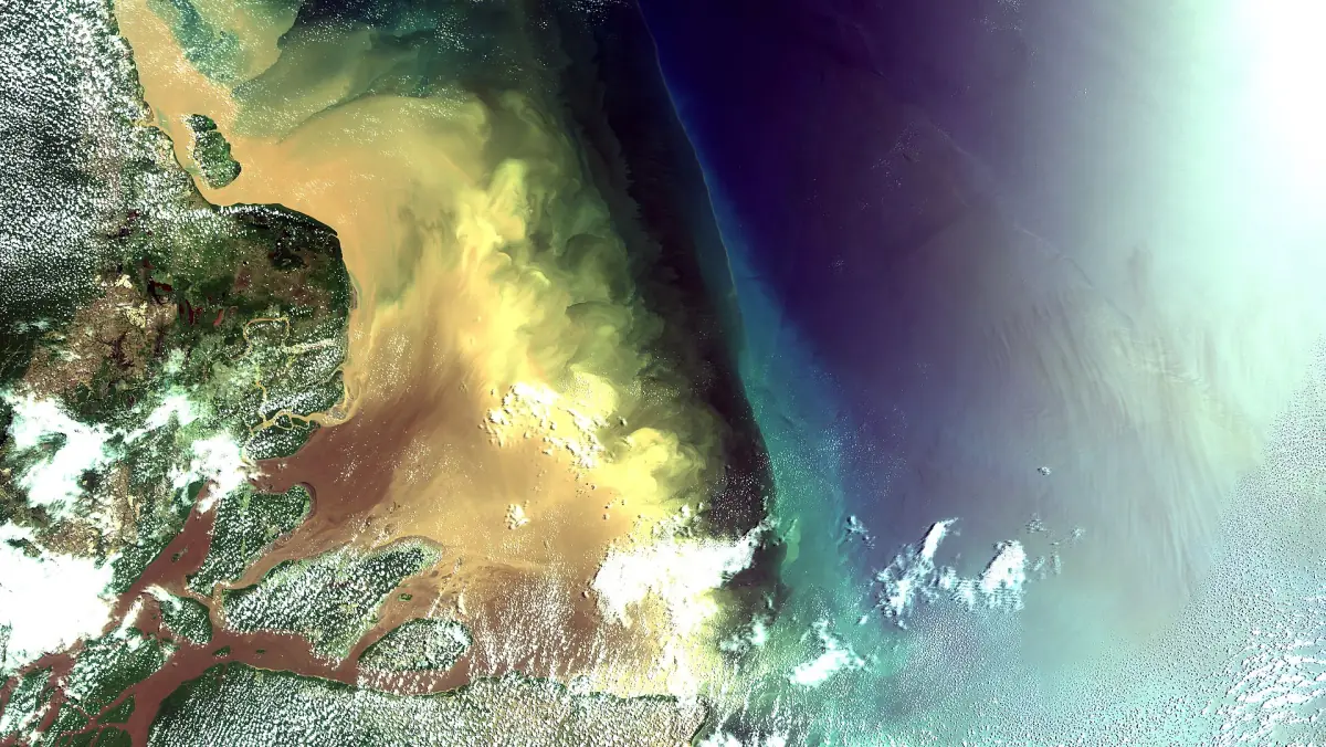 The Amazon River mouth meeting the Atlantic