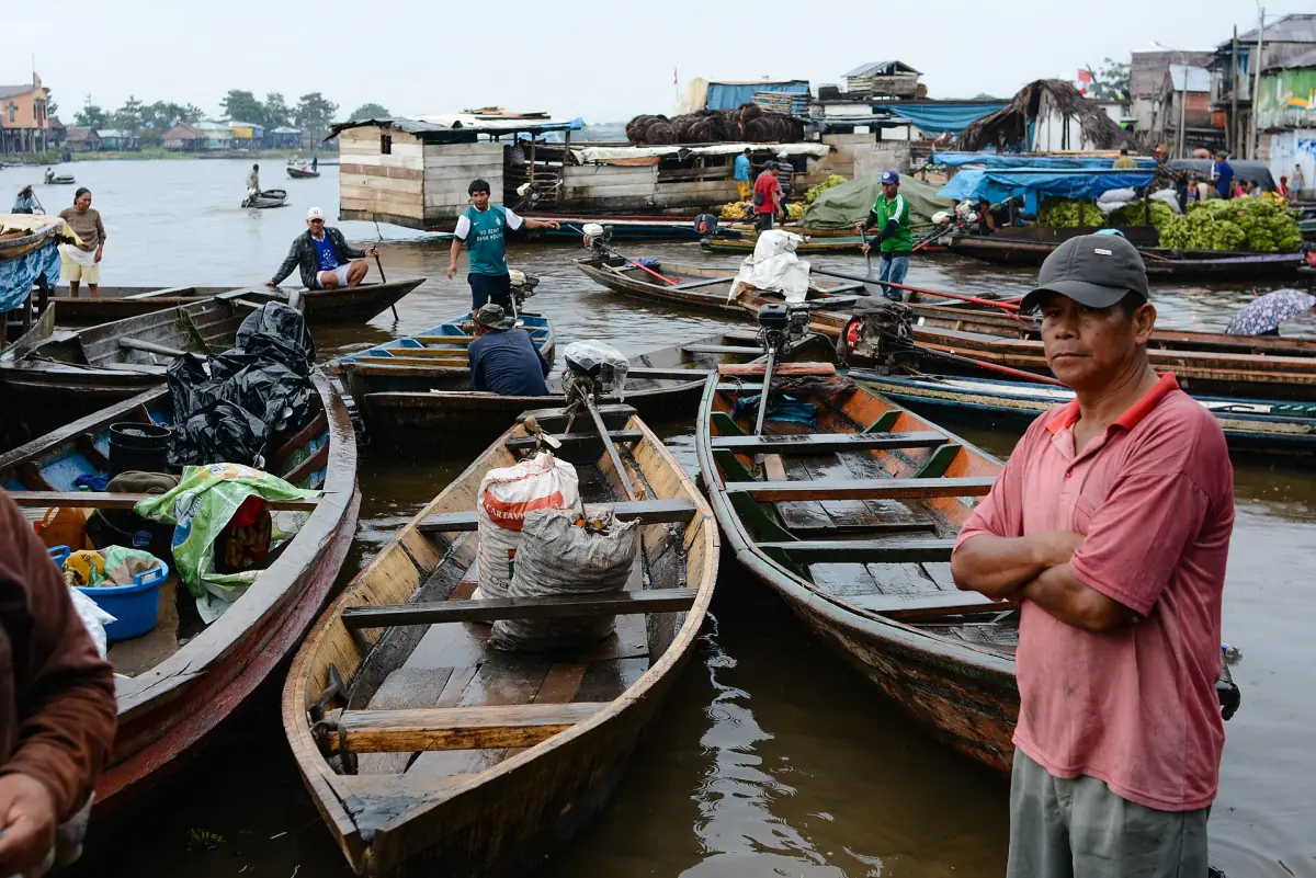 Wooden boats at the port of Belén in Iquitos