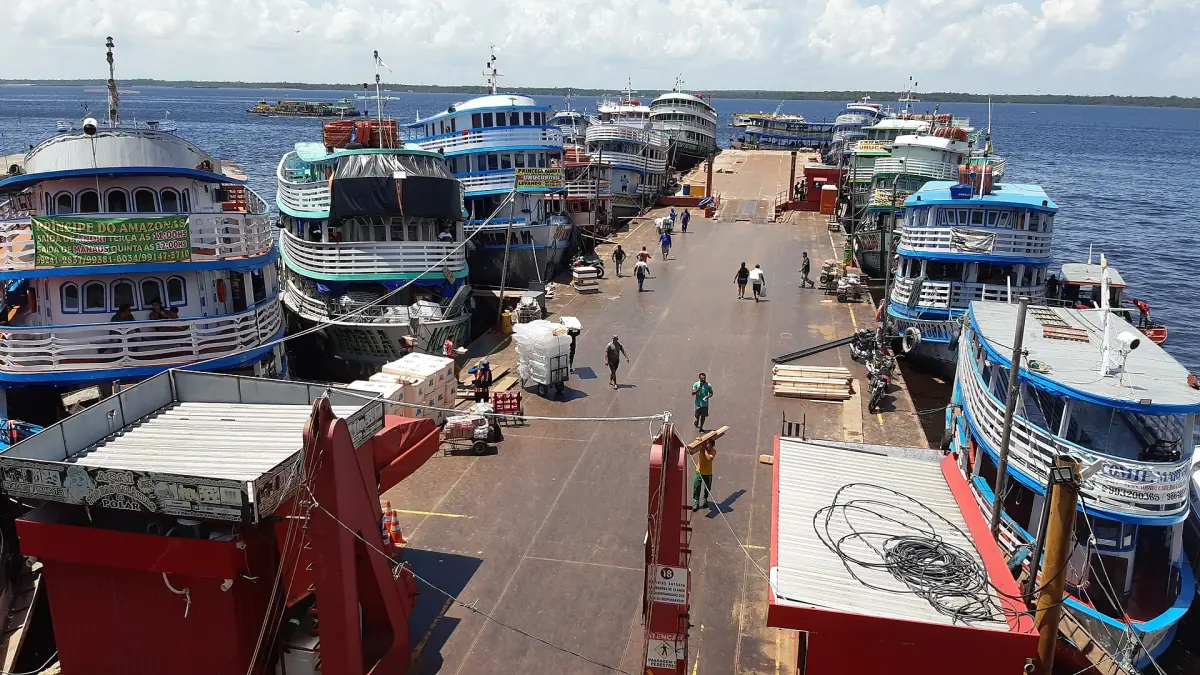 Riverboats lined up at the port of Manaus